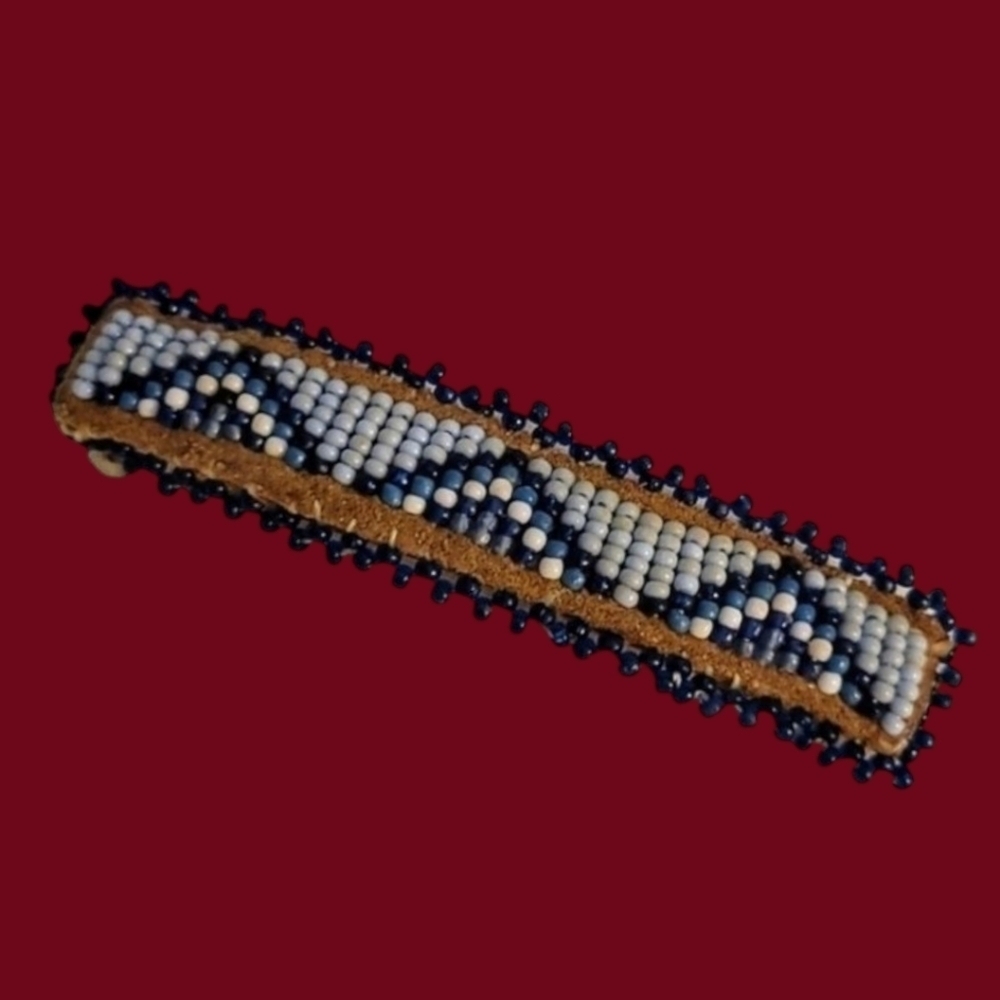 HANDMADE Navajo Design Western Seed Beaded Leather Barrette